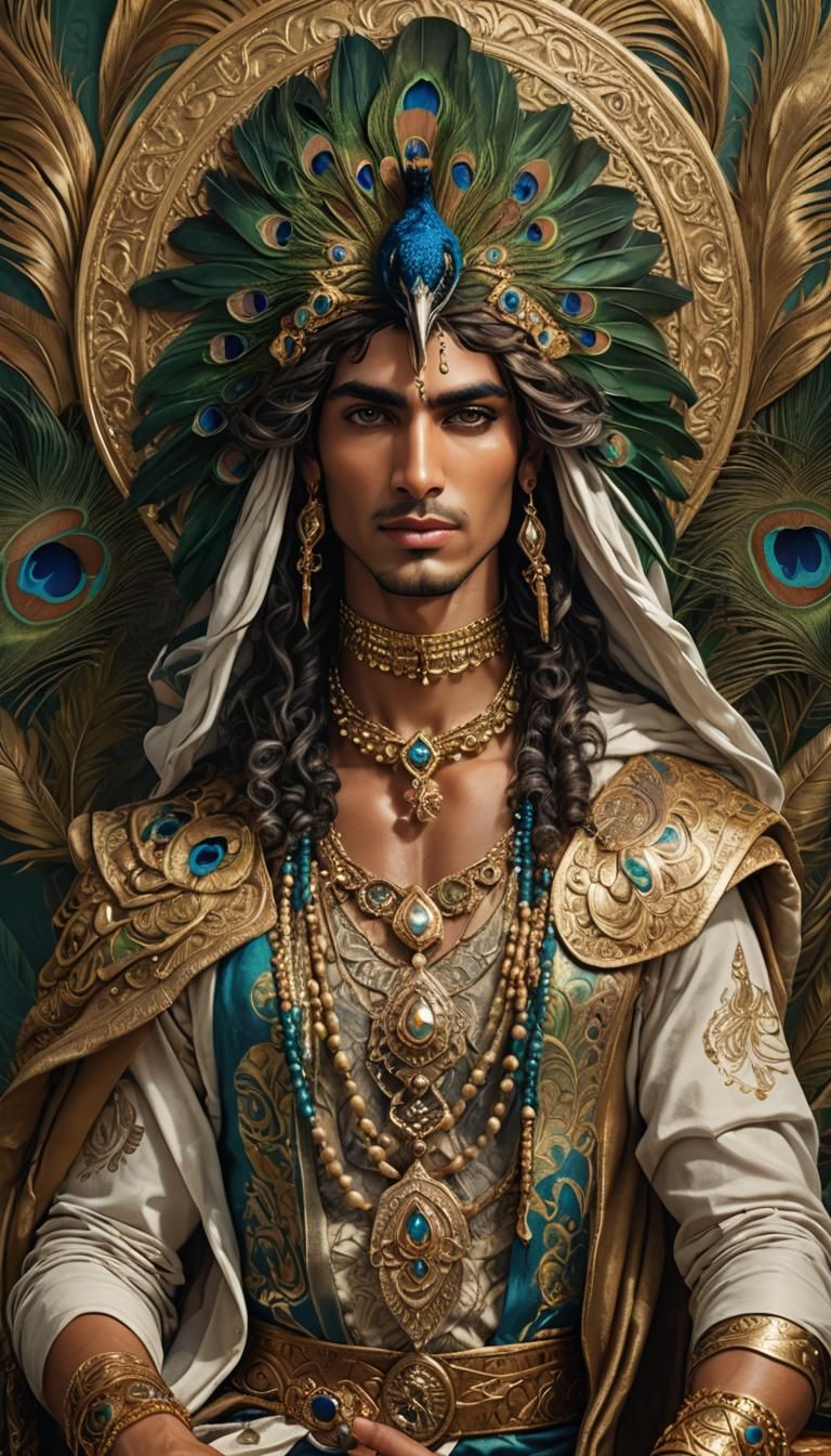 Arabian God with Peacock Headdress: Expressionist Portrait
