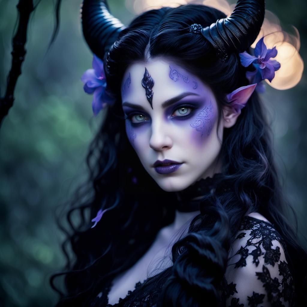 Tiefling Bard Portrait in Ethereal Fantasy Art Style