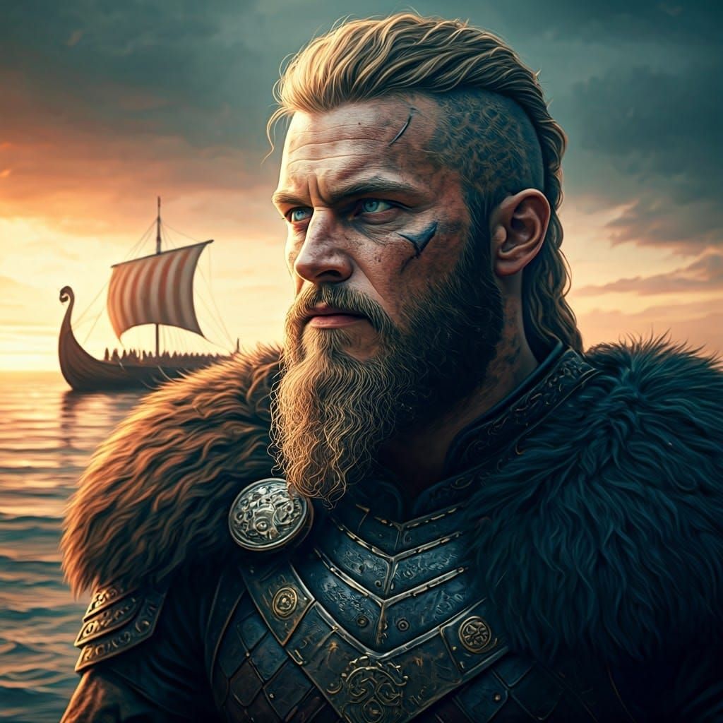 Bjorn Ironside in Viking Armor at Sunset