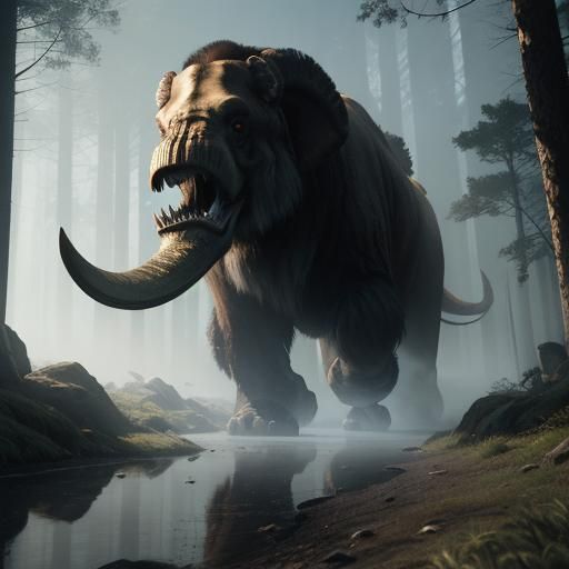 Mammoth Rams T-Rex in Realistic 3D Anime Art