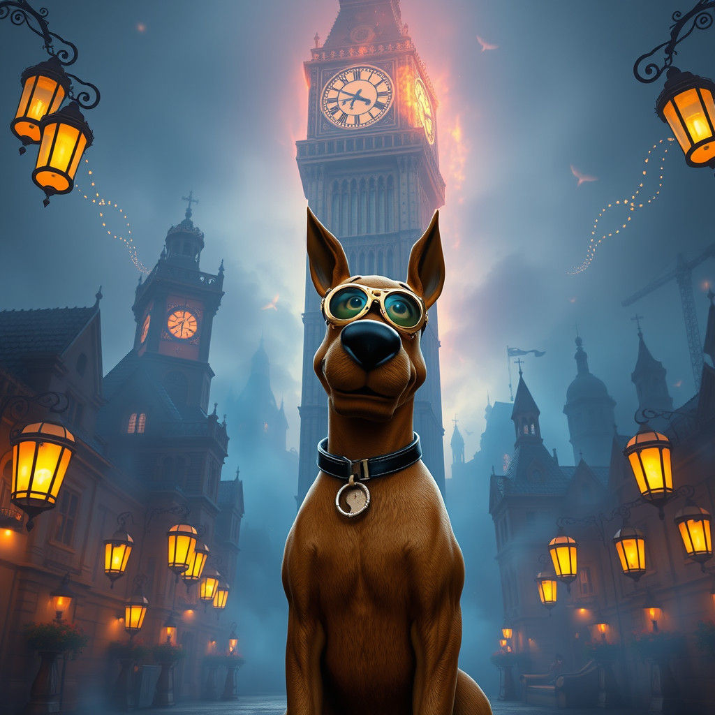 Steampunk Scooby Doo in Victorian Cityscape