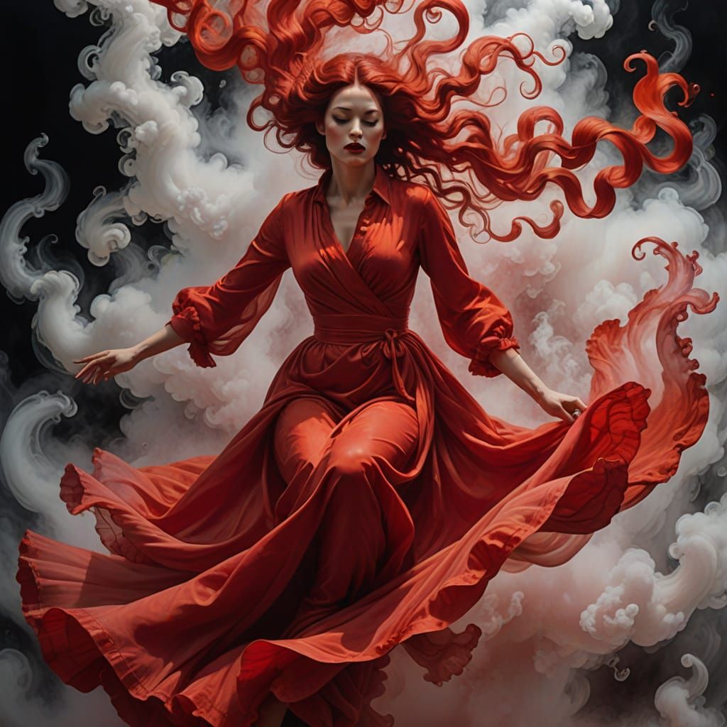 Woman Floating in Dreamlike Hyperrealism