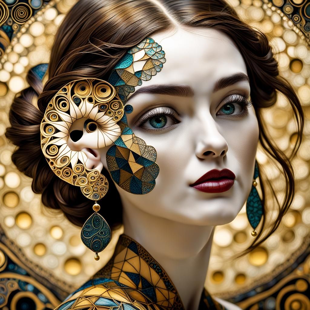 The Girl with a fractal earring by Vermeer and Klimt