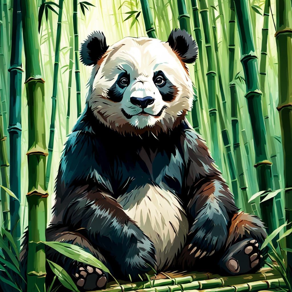 Panda in Bamboo Forest Digital Matte Painting