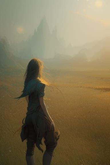 Woman in Field: Art Nouveau Fantasy Portrait