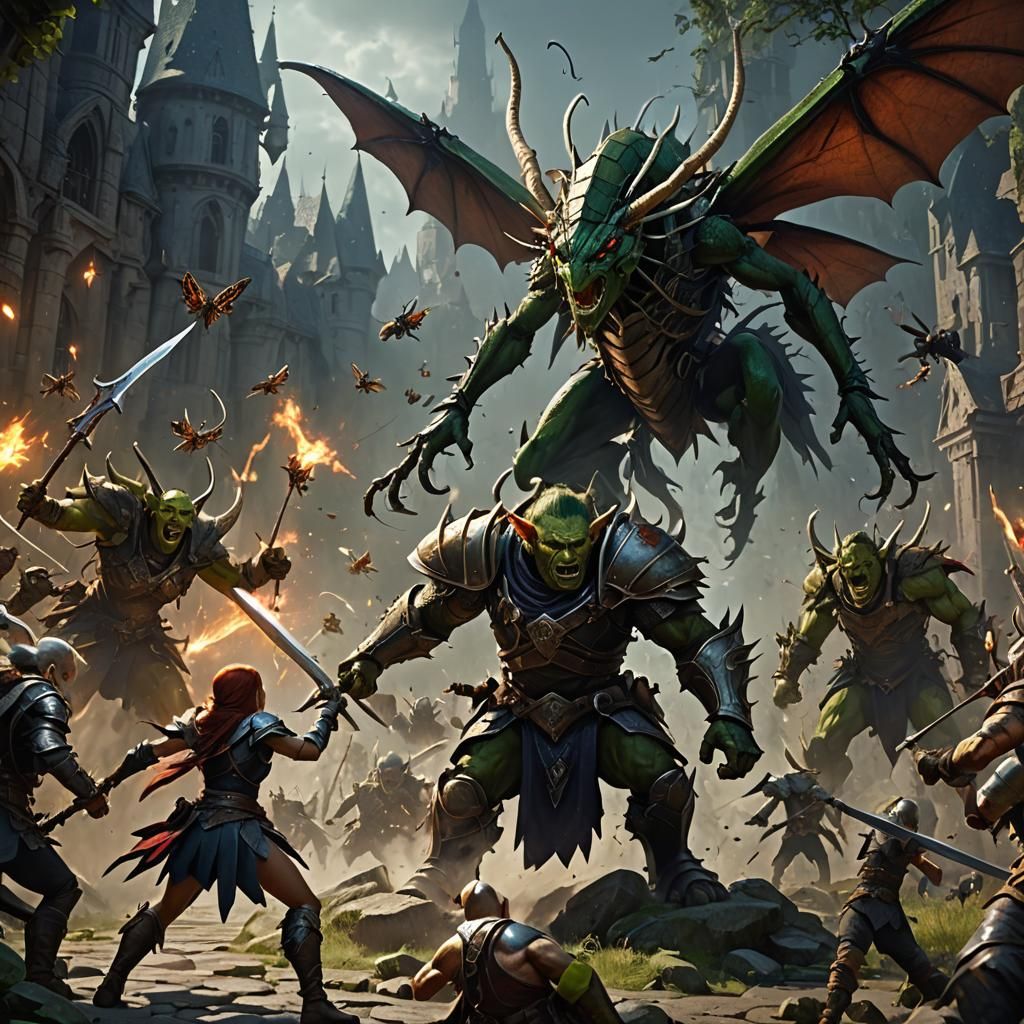 Elves vs Orcs Epic Battle Scene in Dark Fantasy