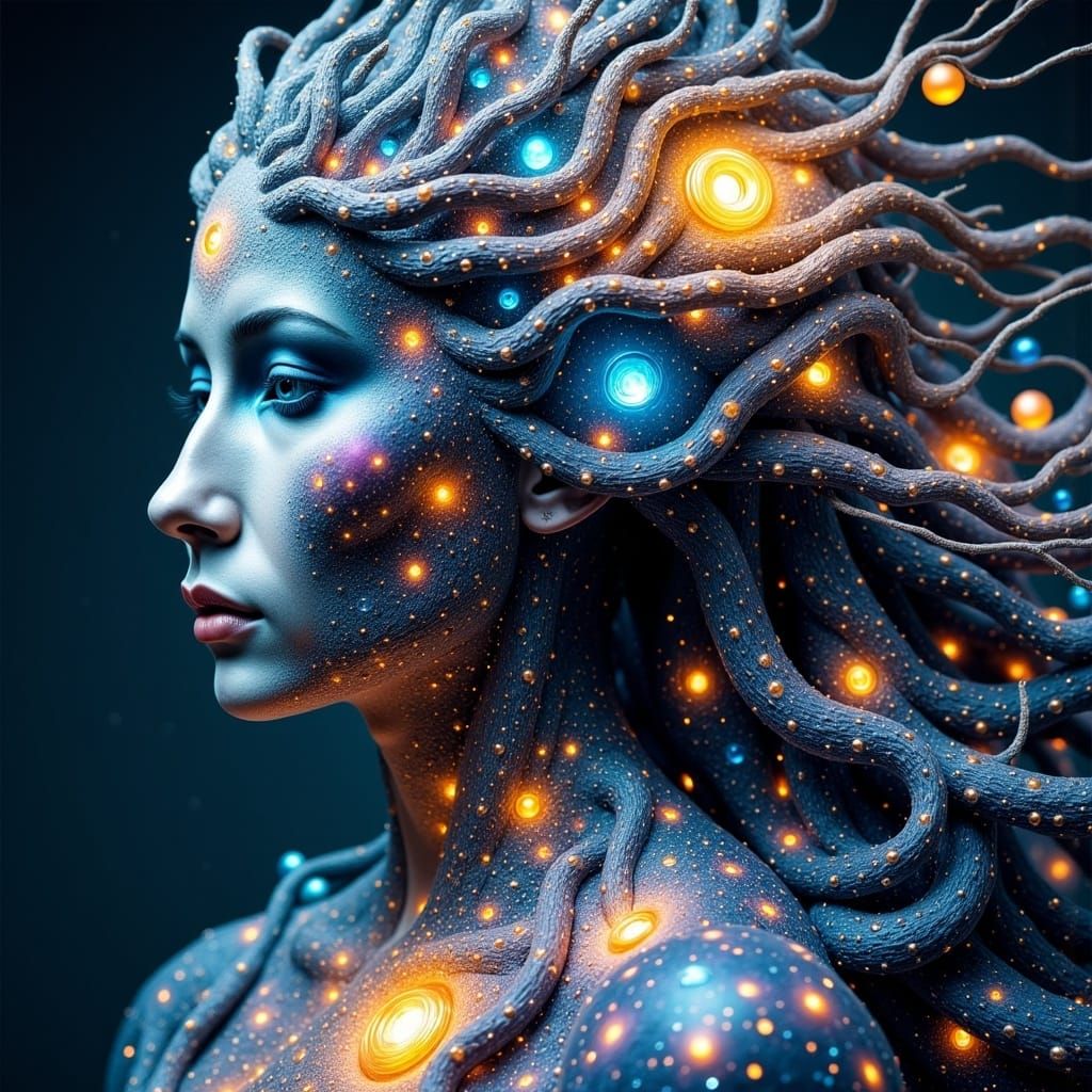 Celestial Woman with Galaxy Hair in Digital Art Style