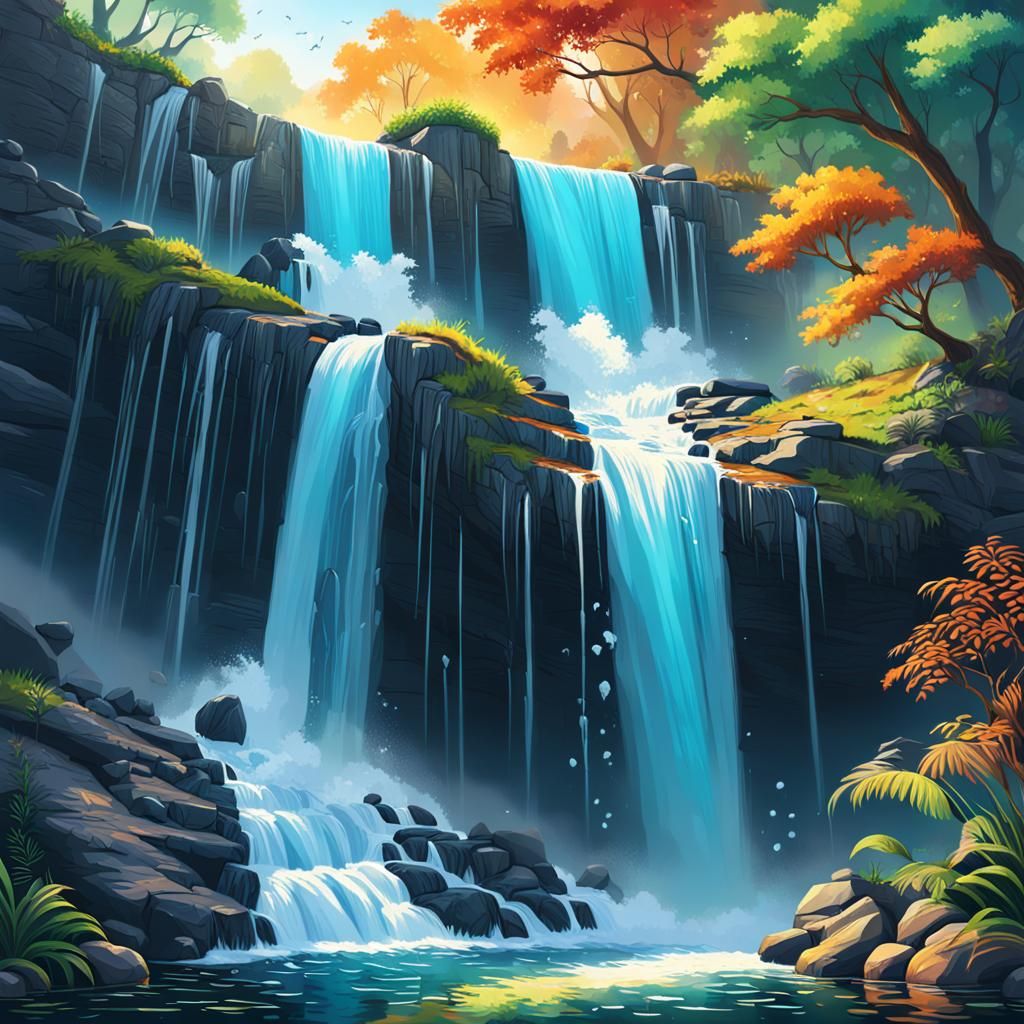 Hyperrealistic Wildlife Waterfall Concept Art