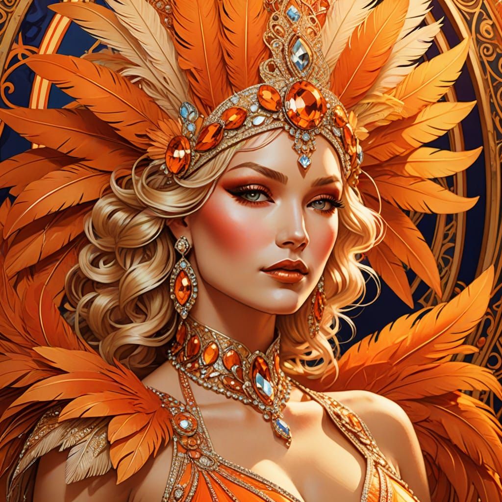 Art Nouveau Showgirl in Orange Costume