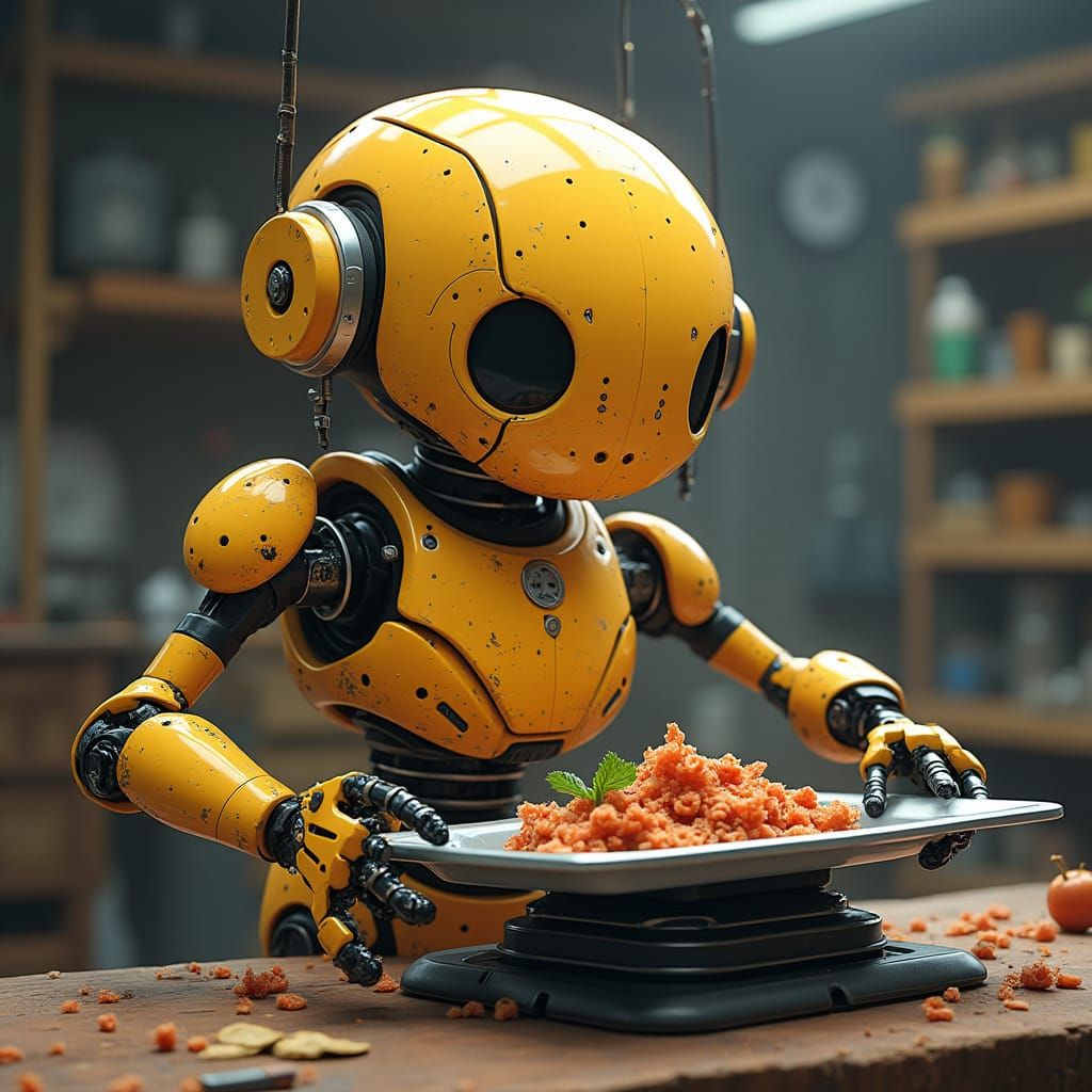 Animated Robot's Hose Noodle Dish in Vibrant Colors