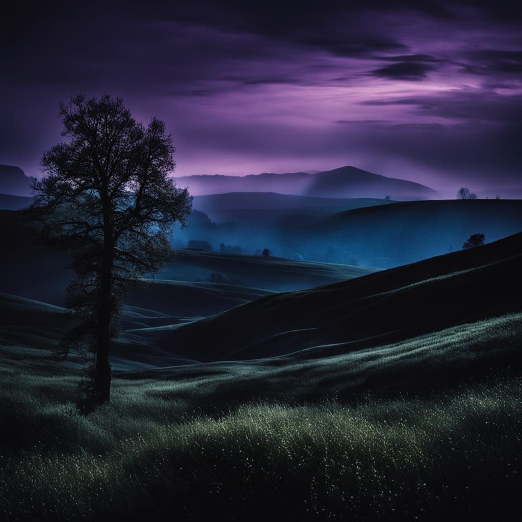 Midnight Indigo Landscape with Violet Hues