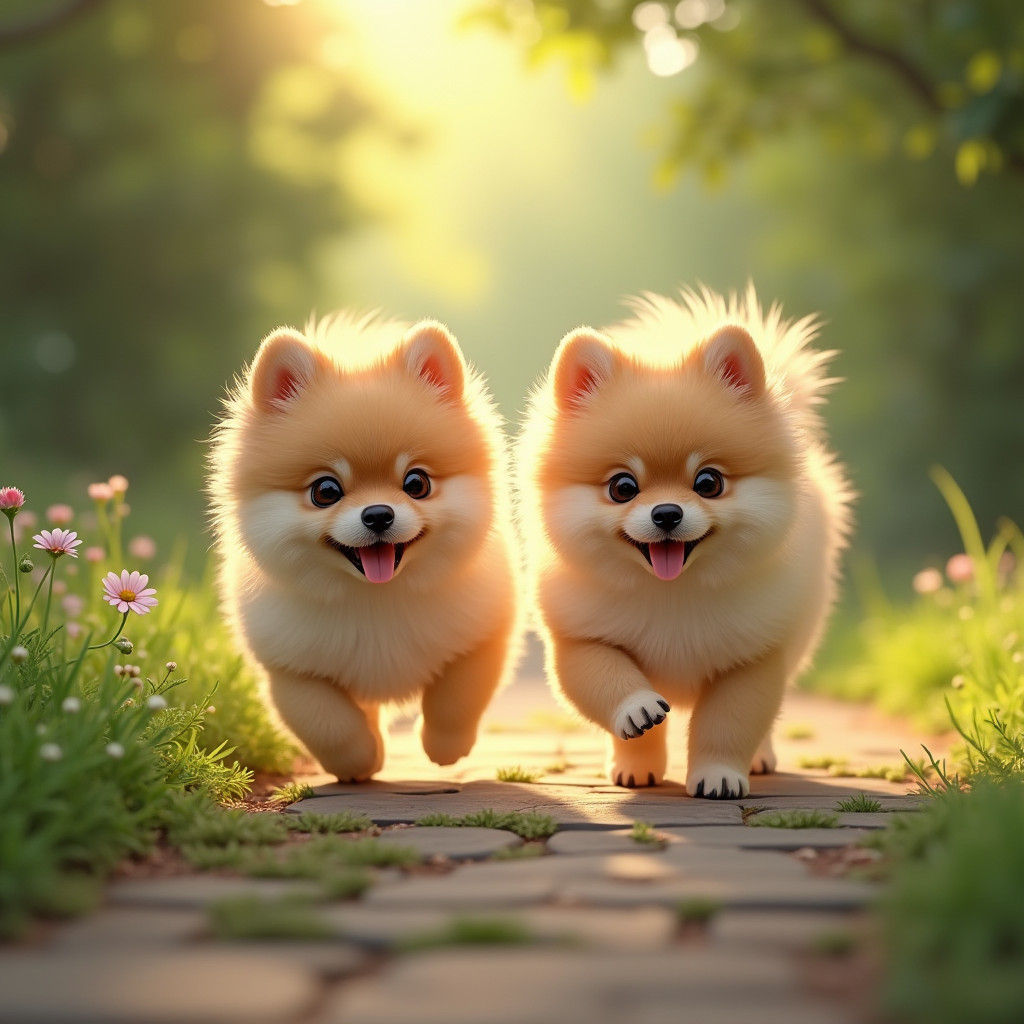 Playful Pomeranian Puppies in Greg Rutkowski Style