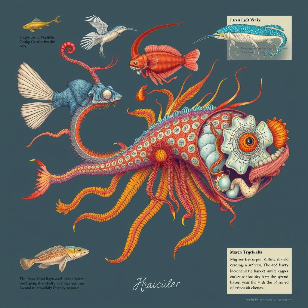 Detailed Taxonomy Illustration of Imaginary Sea Life