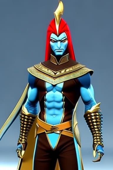 Blue-Skinned Humanoid with Tail and Yellow Eyes