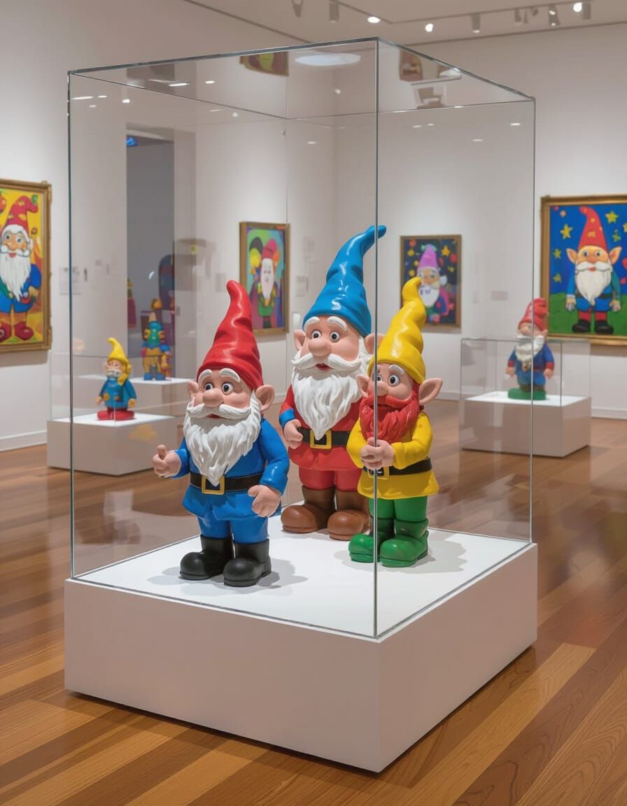 Play-Doh Gnomes Exhibit in Pop Surrealist Style