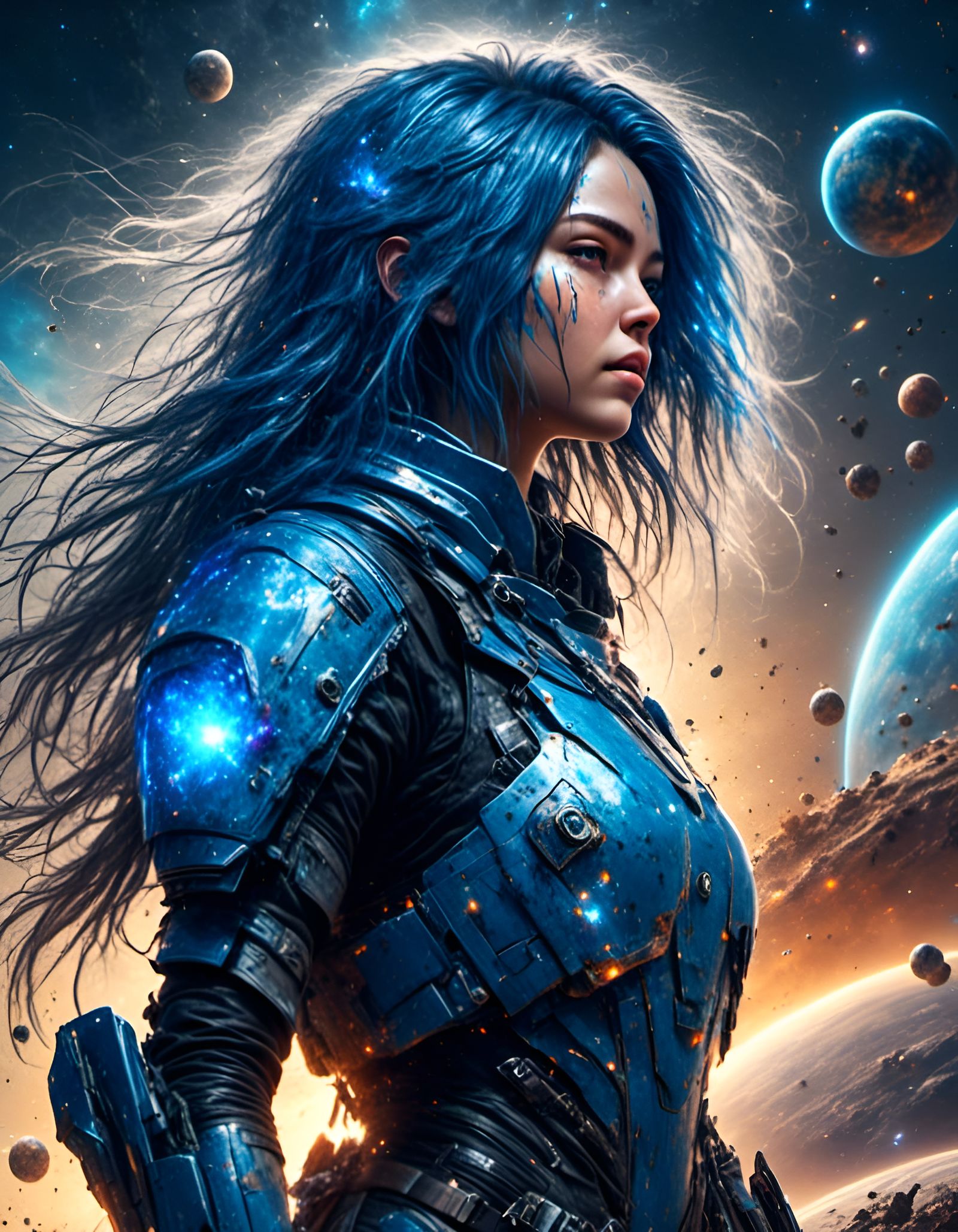 Sci-Fi Action Portrait of Armored Woman