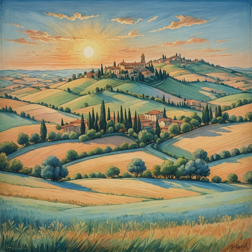 Sienese Countryside Landscape in Chalk