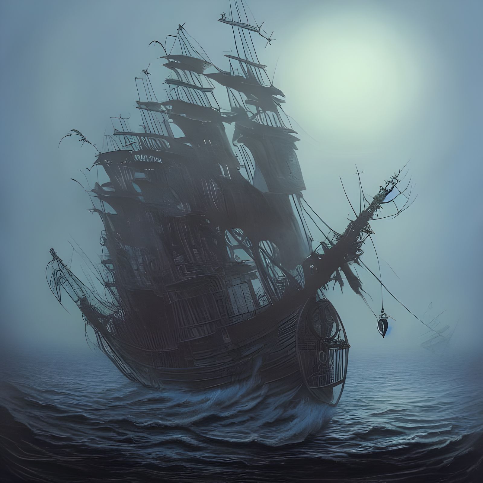 Eerie Ghost Ship Painting in Abstract Style