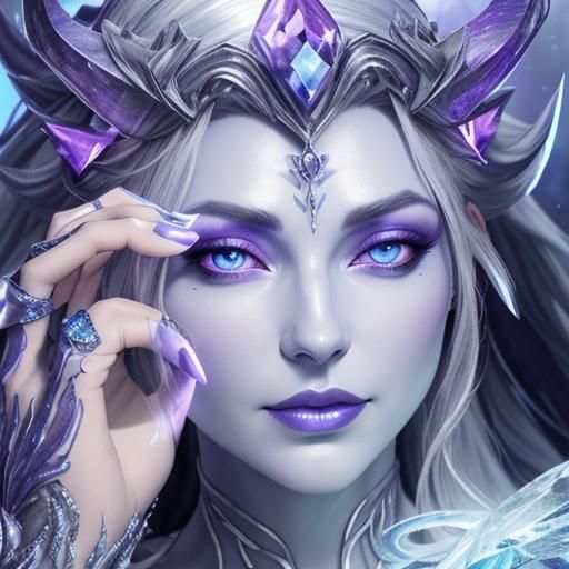 Ice-Demon Queen with Silver Metal Skin and Runes