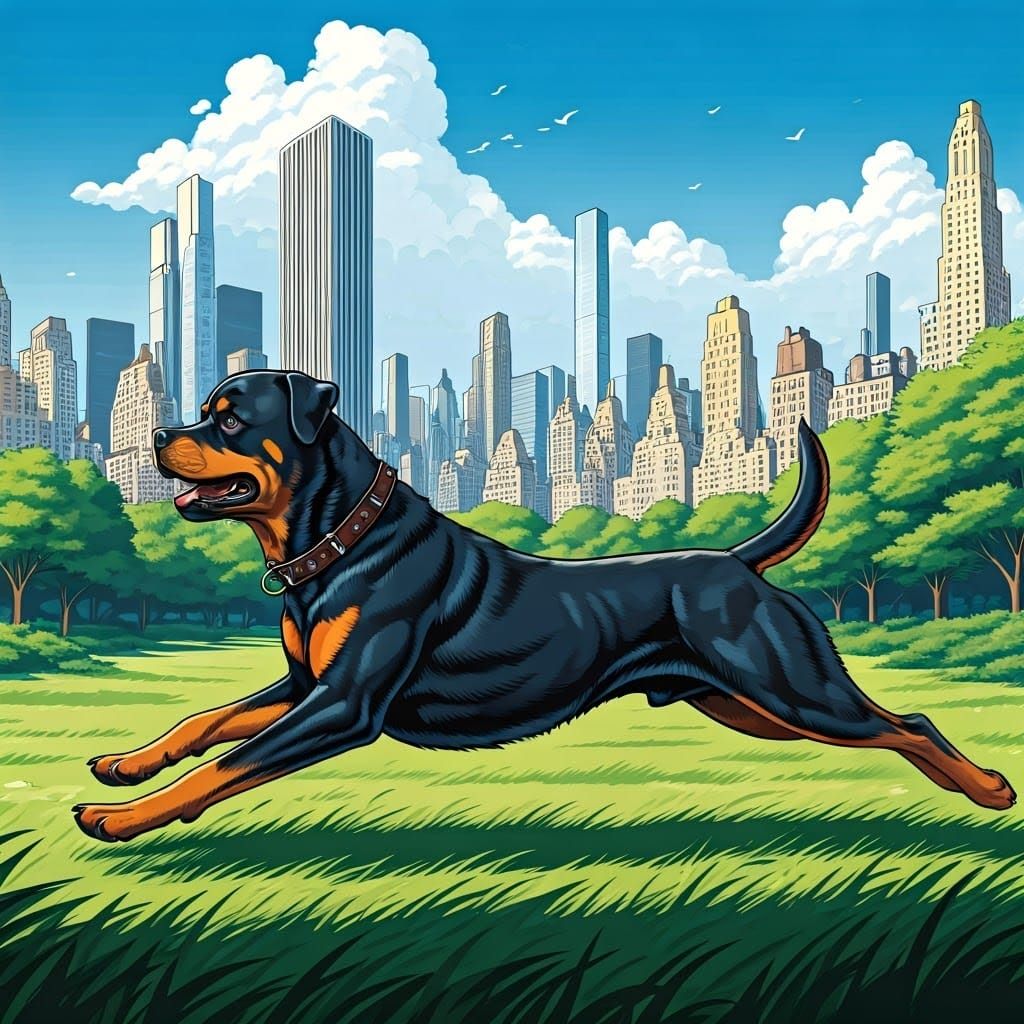 Rottweiler Runs Through Central Park, Comic Book Art