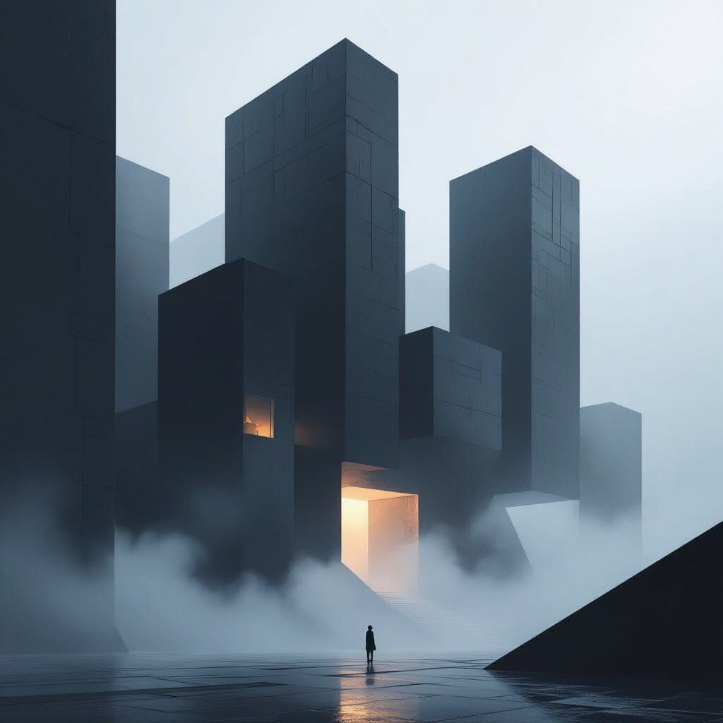 Monolithic Abstract Architecture in Deep Space, Photorealist...