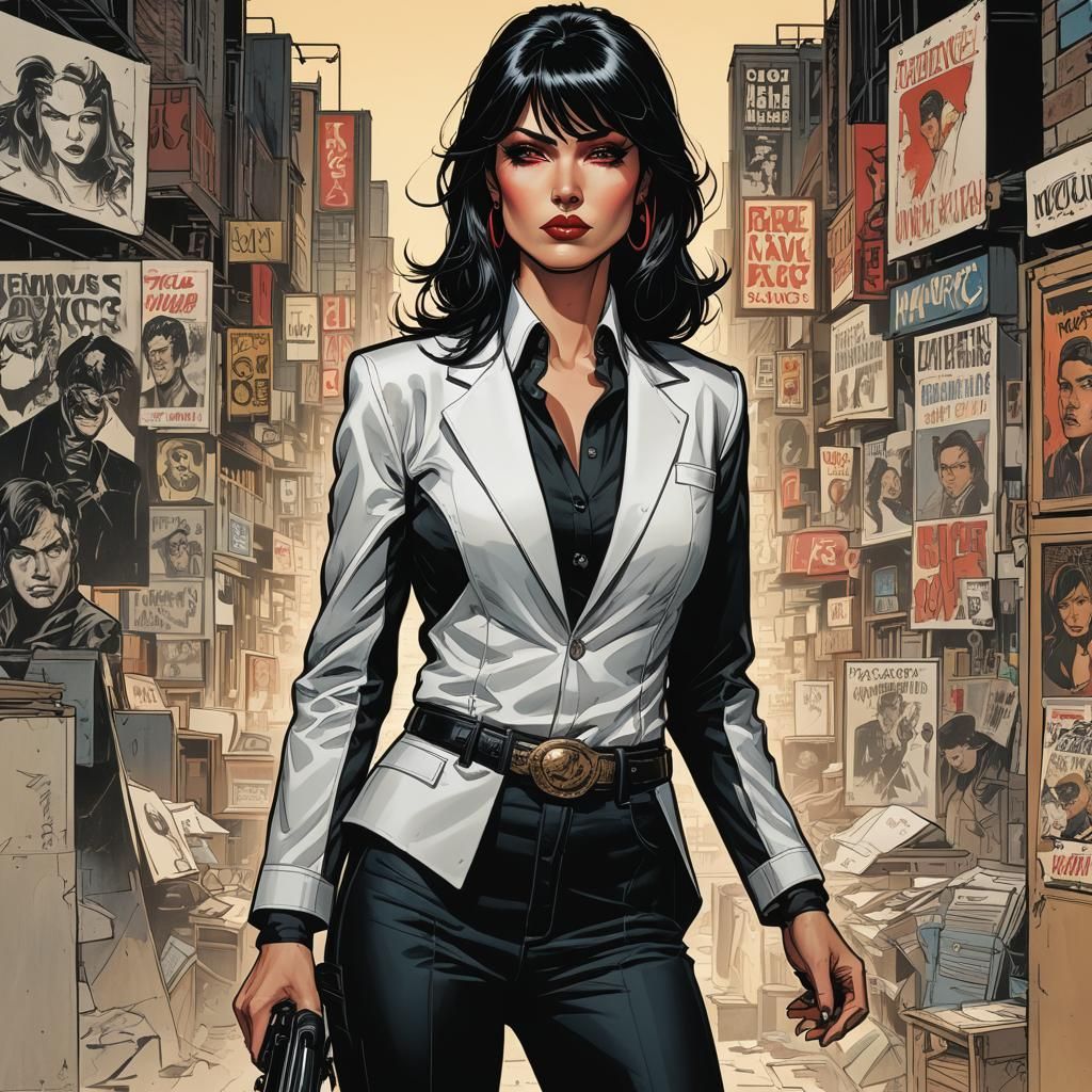 Woman in Black Suit: Comic Book Style Portrait