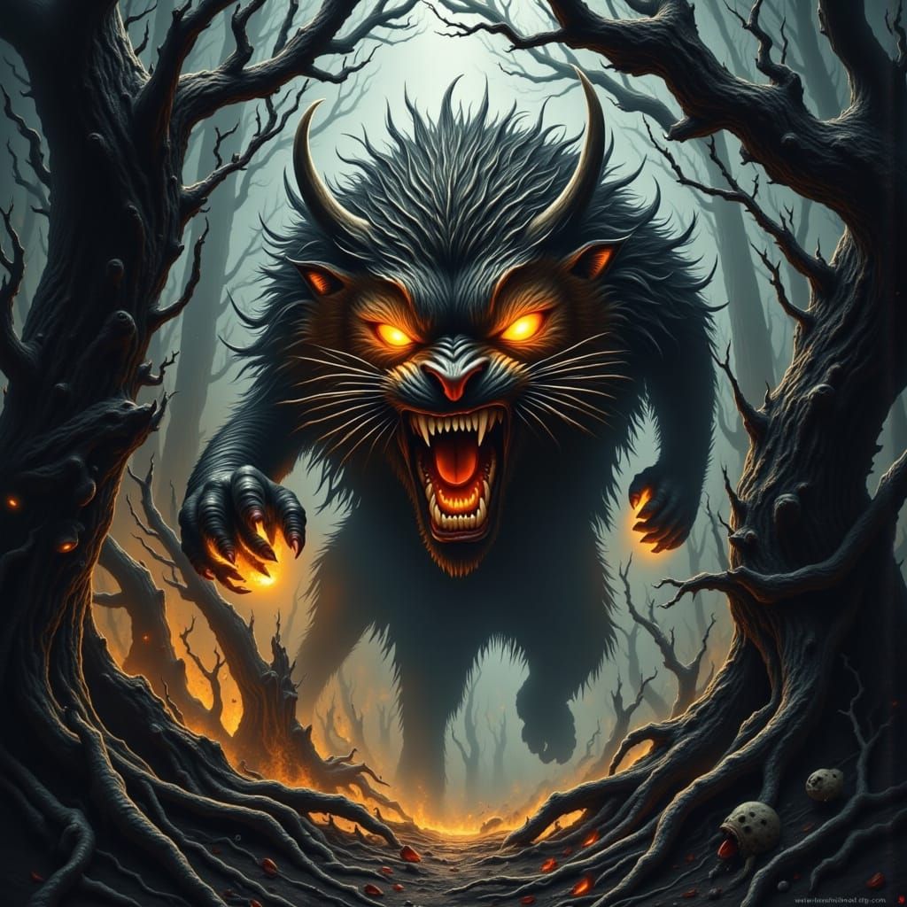 Fearsome Tiger in a Haunting, Dark Fantasy Realm