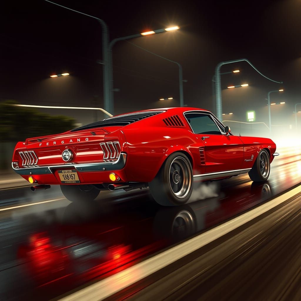 Candy Apple Red 1967 Mustang Accelerates in Cinematic Style