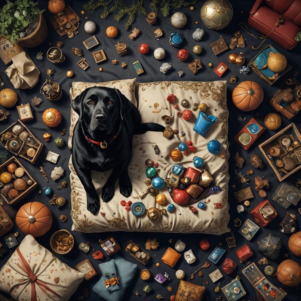 Black Labrador in King-Sized Bed: Fantasy Art