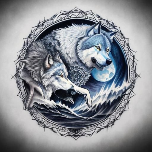 Wolf Wave Mandala Tattoo Art