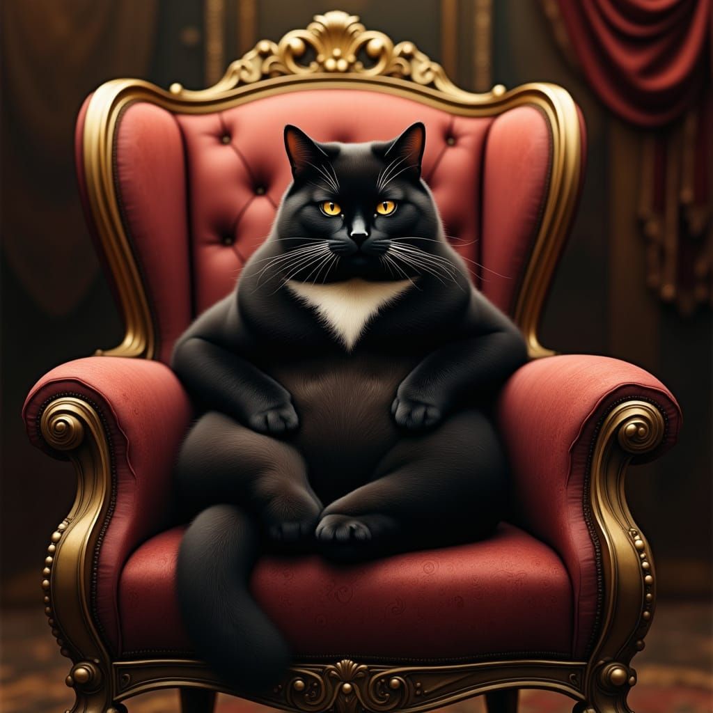 <lora:Liquid Ink Flux:1.0>  a big chubby tuxedo cat sitting in a luxury chair