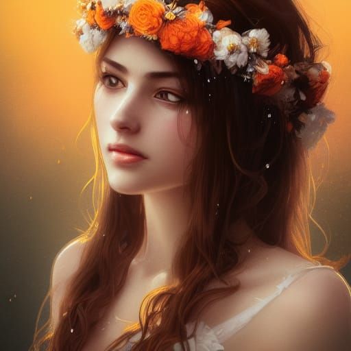 Bride with Orange Blossom Crown, Art Nouveau Portrait