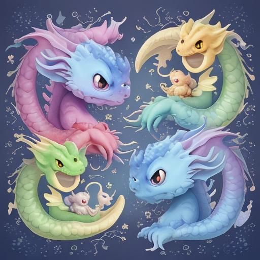 Dragon Family Winter Playtime: Kawaii Greeting Card