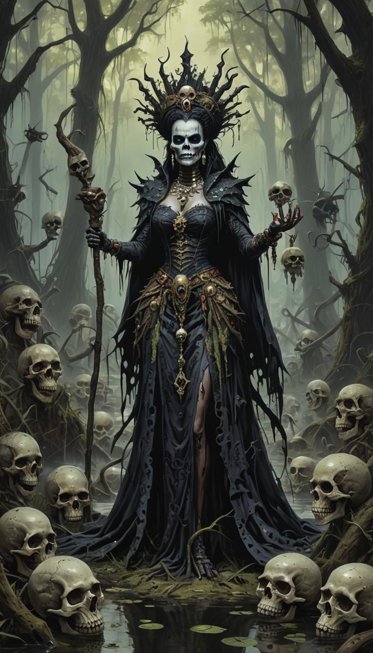 Sinister Voodoo Queen in Swamp, Golden Age Illustration