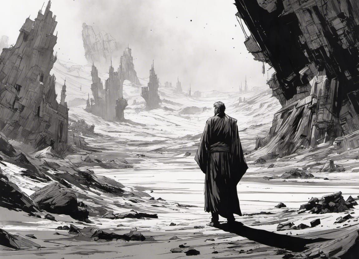 Obi-Wan Kenobi Black Ink Illustration on Tatooine