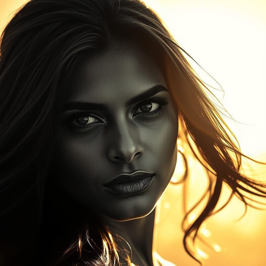High-contrast charcoal portrait of a strong Indian woman
