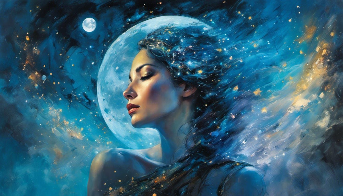Cosmic Moon Goddess Portrait in Vibrant Colors