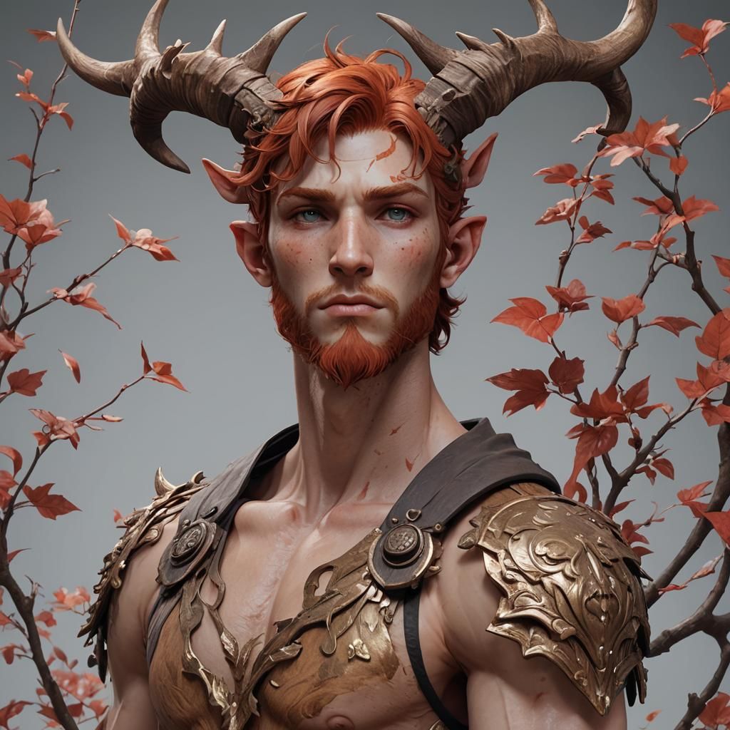 Anime Style Faun with Red Hair and Short Beard