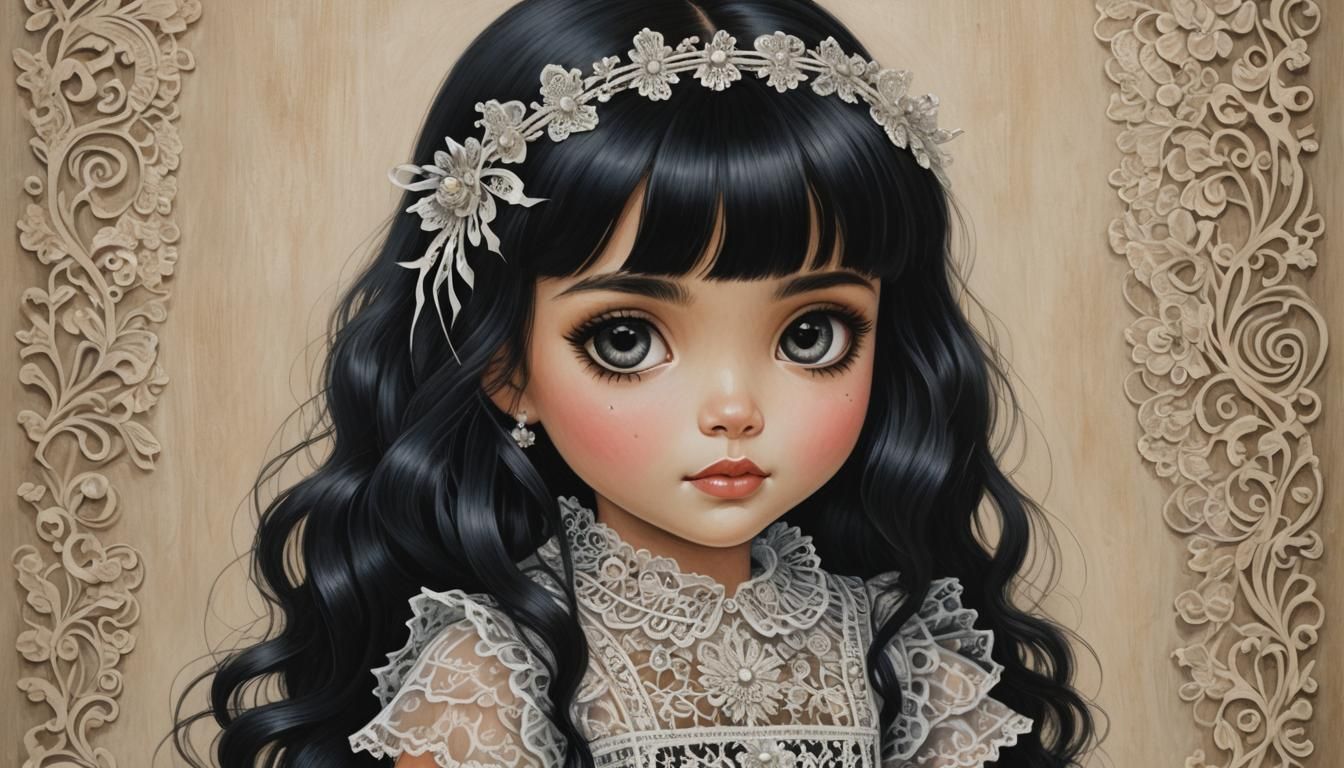 Petite Gothic Girl in Margaret Keane Style