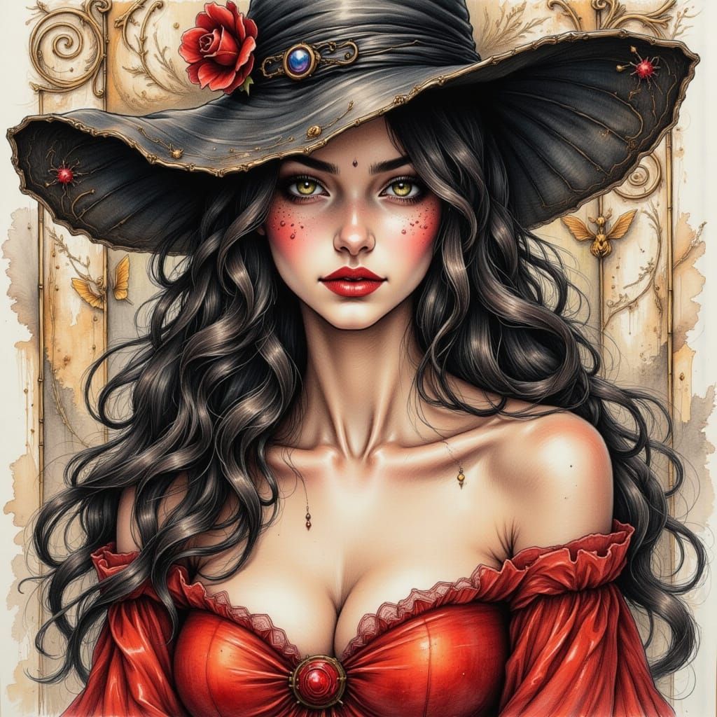 Captivating Witch in Colored Pencil Style