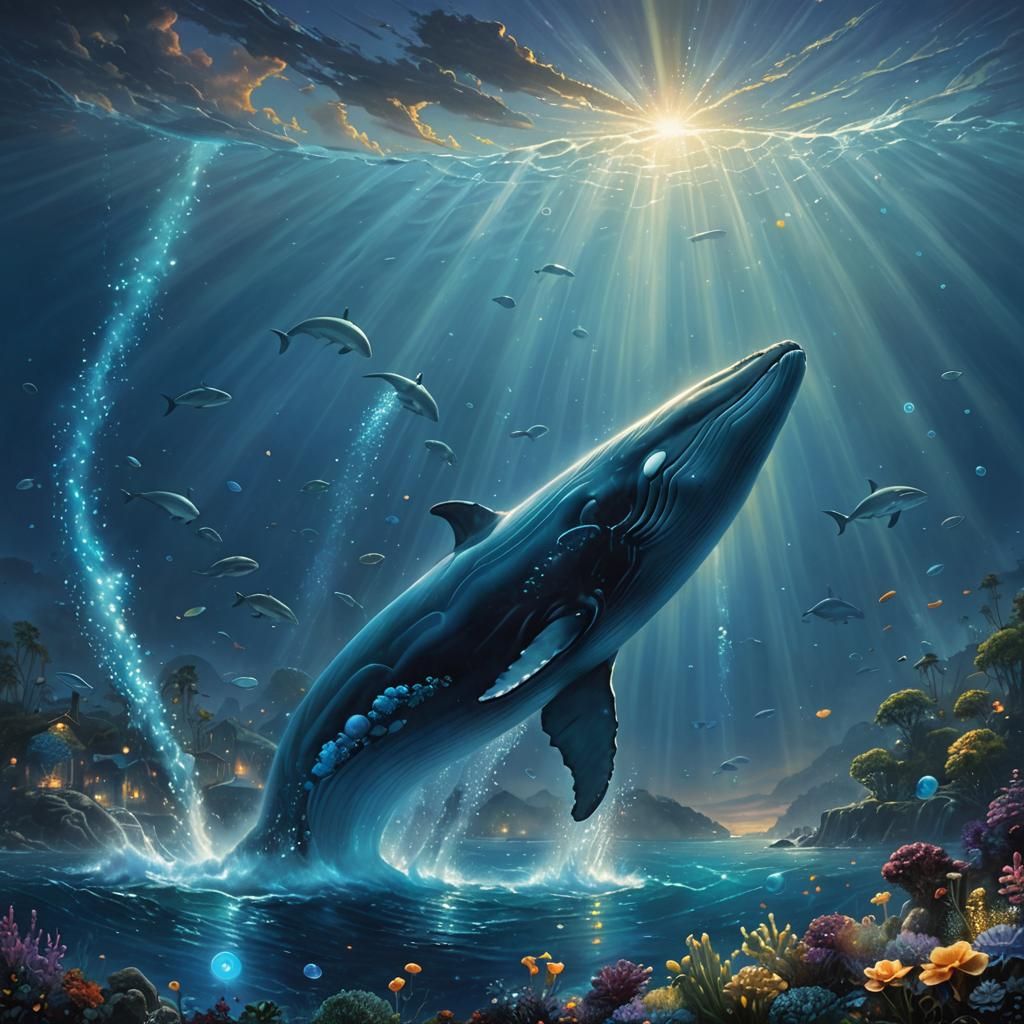 Bioluminescent Whale in Enchanted Pacific Ocean
