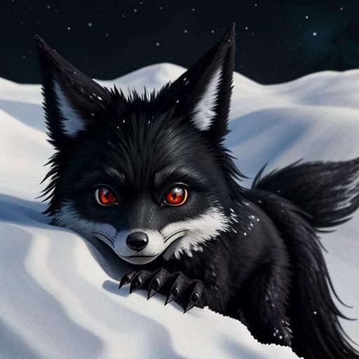 Undead Black Fox in Frozen Winter Scene