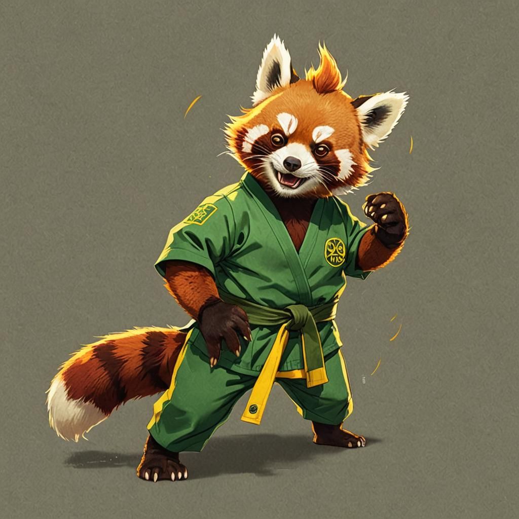 Anime Red Panda Judo Master in Cel-Shaded Style