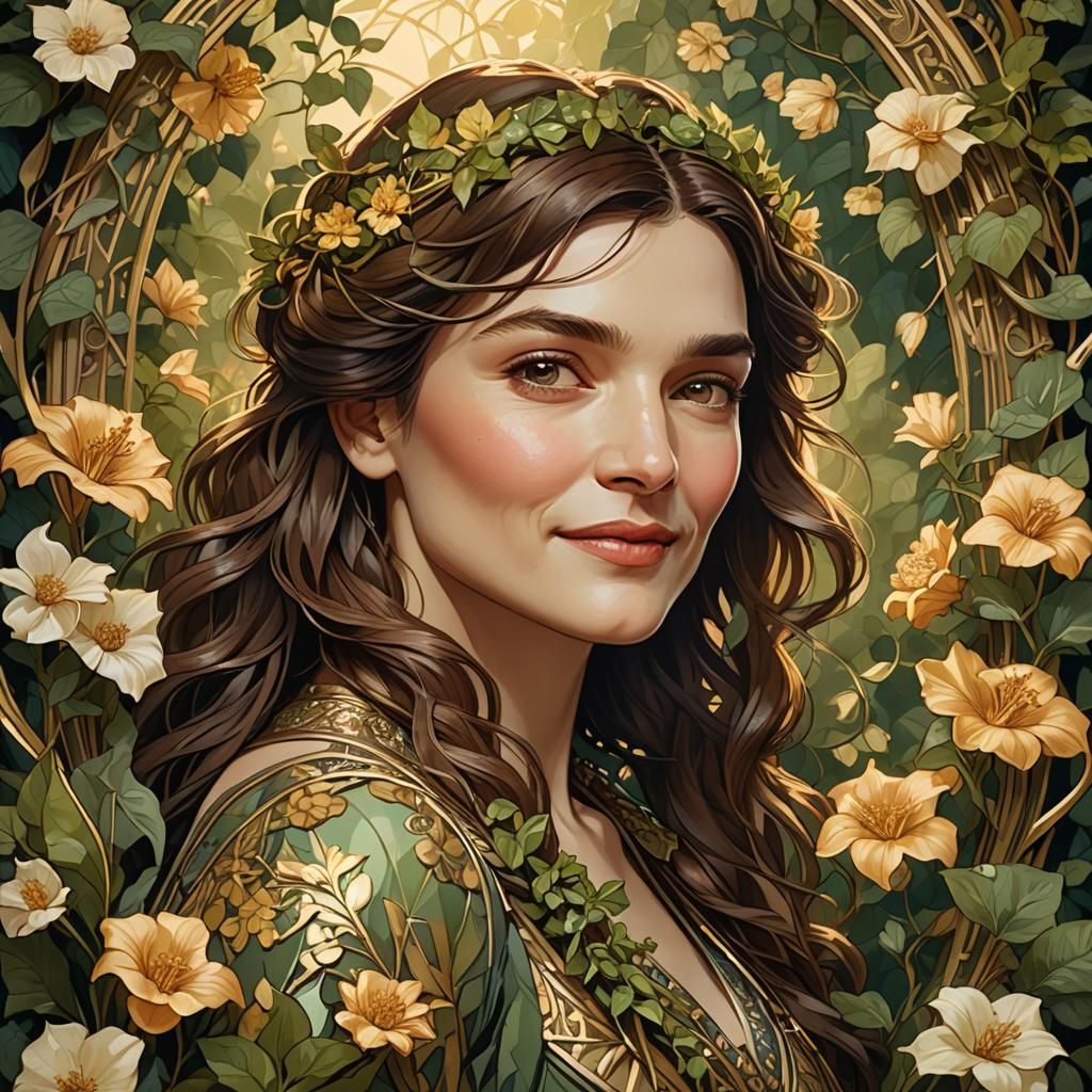Art Nouveau Portrait of Woman with Flowers