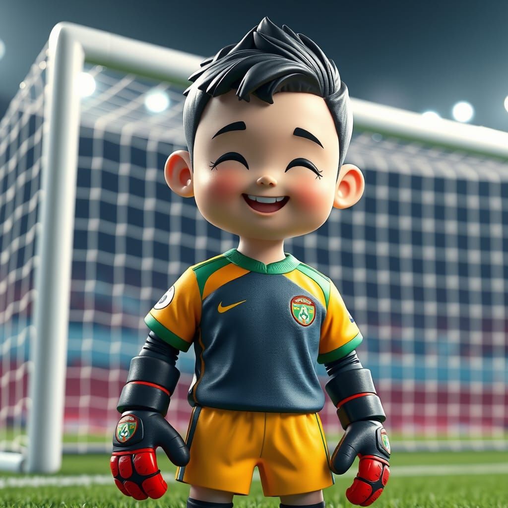 Charming 3D Anime Soccer Goalkeeper in Vibrant Team Jersey