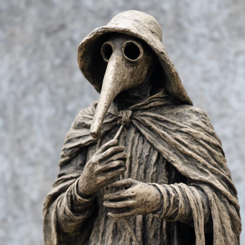 Plague Doctor statue sculpted in withered stone