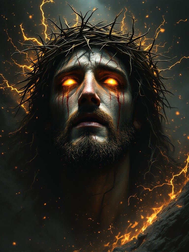 Tormented Jesus in a Blaze of Fire and Lightning