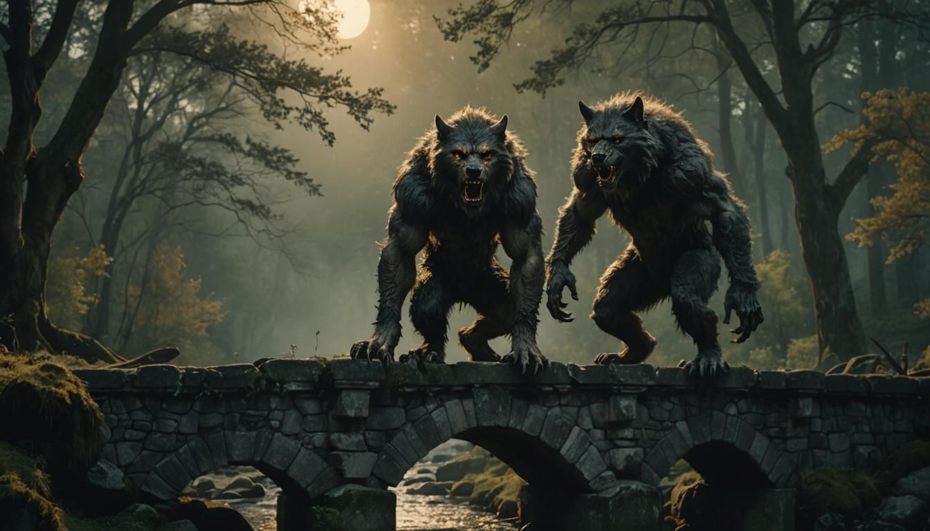 Werewolf on Stone Bridge in Cinematic Style