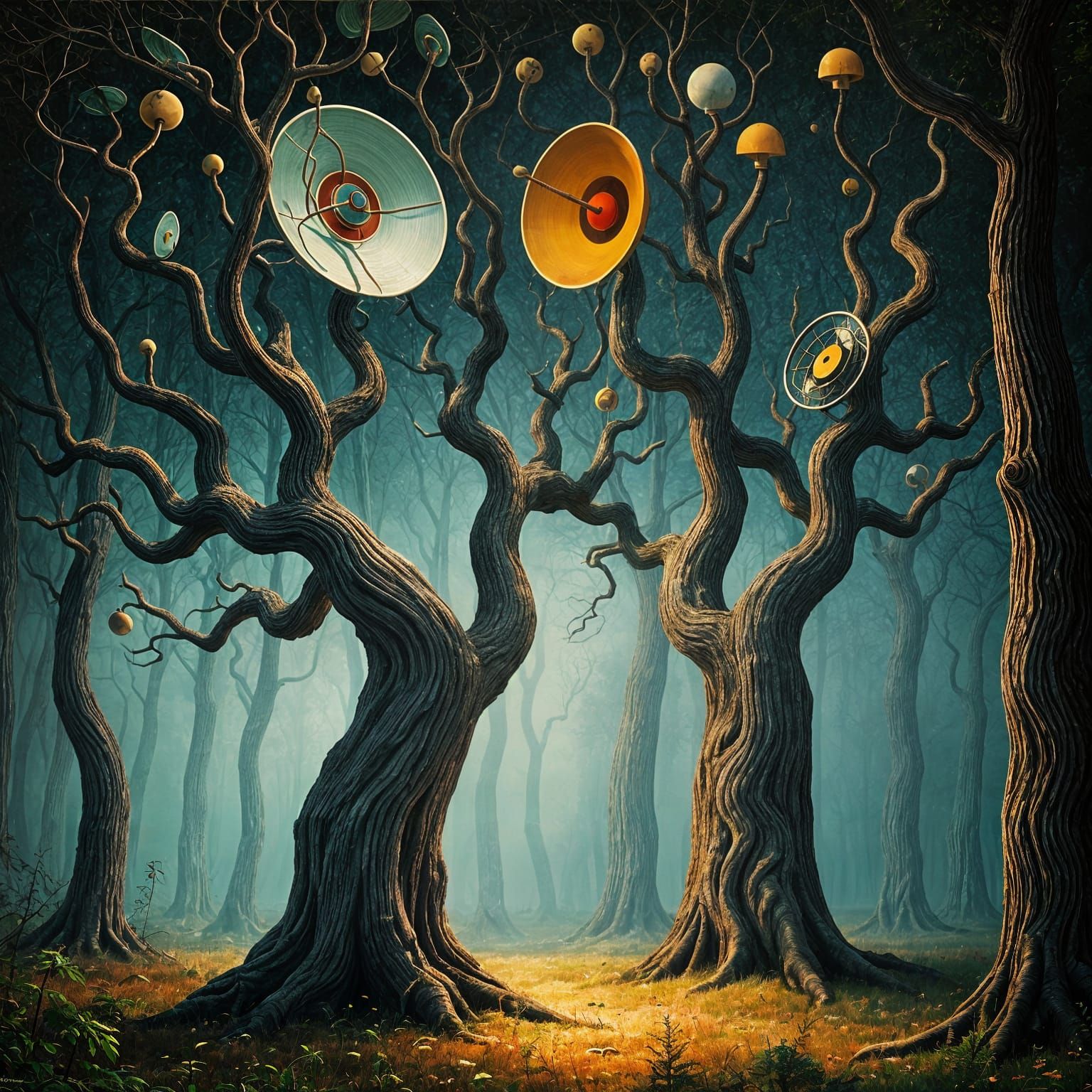 Eerie Retro-Futuristic Forest with Eared Trees