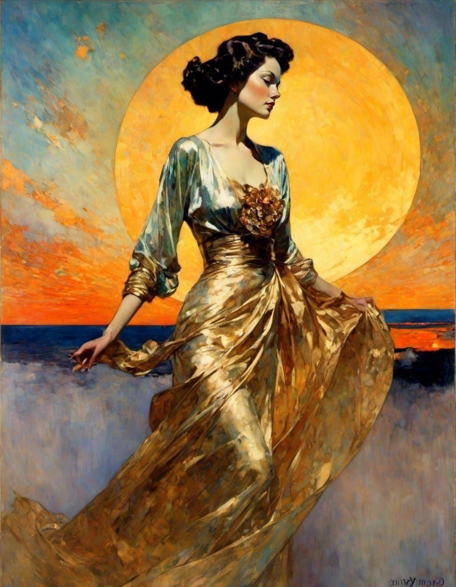 Golden Dancer in Fluid Motion, Classic Illustration